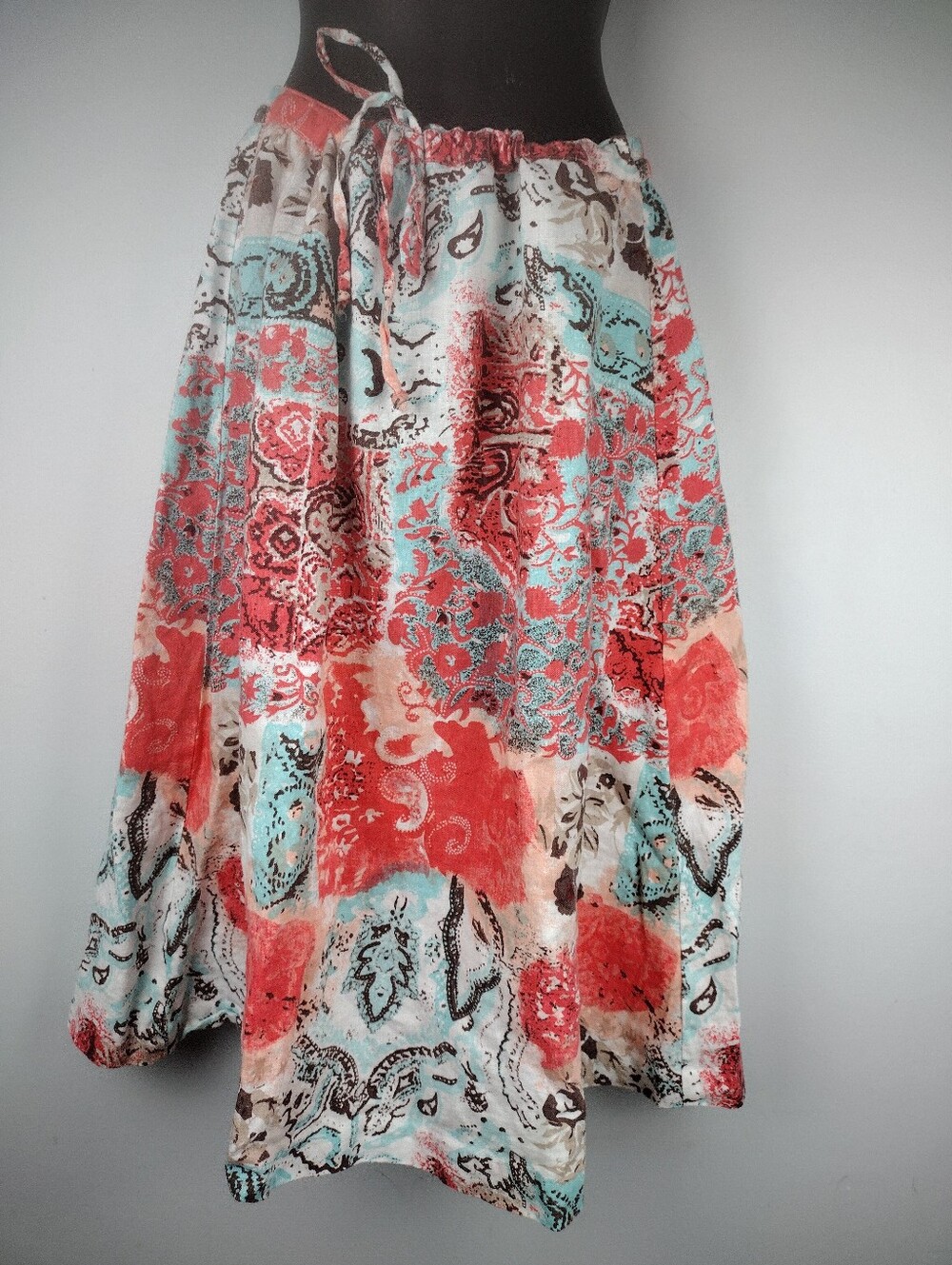 Choices Coral & Aqua Patchwork A-Line Maxi Skirt size PXL